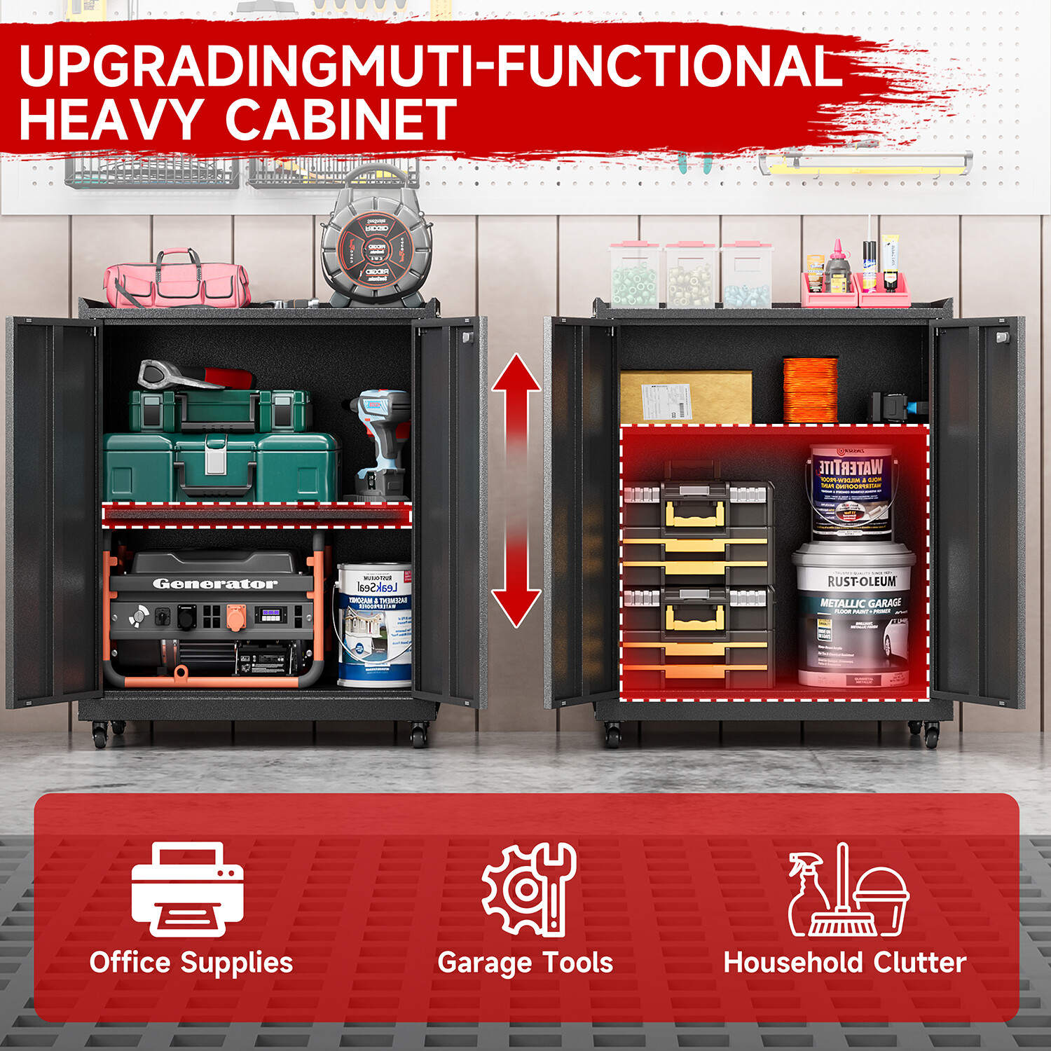 Metal Storage Cabinet W/ Adjustable Shelves Garage Storage Cabinet Tool Cabinet