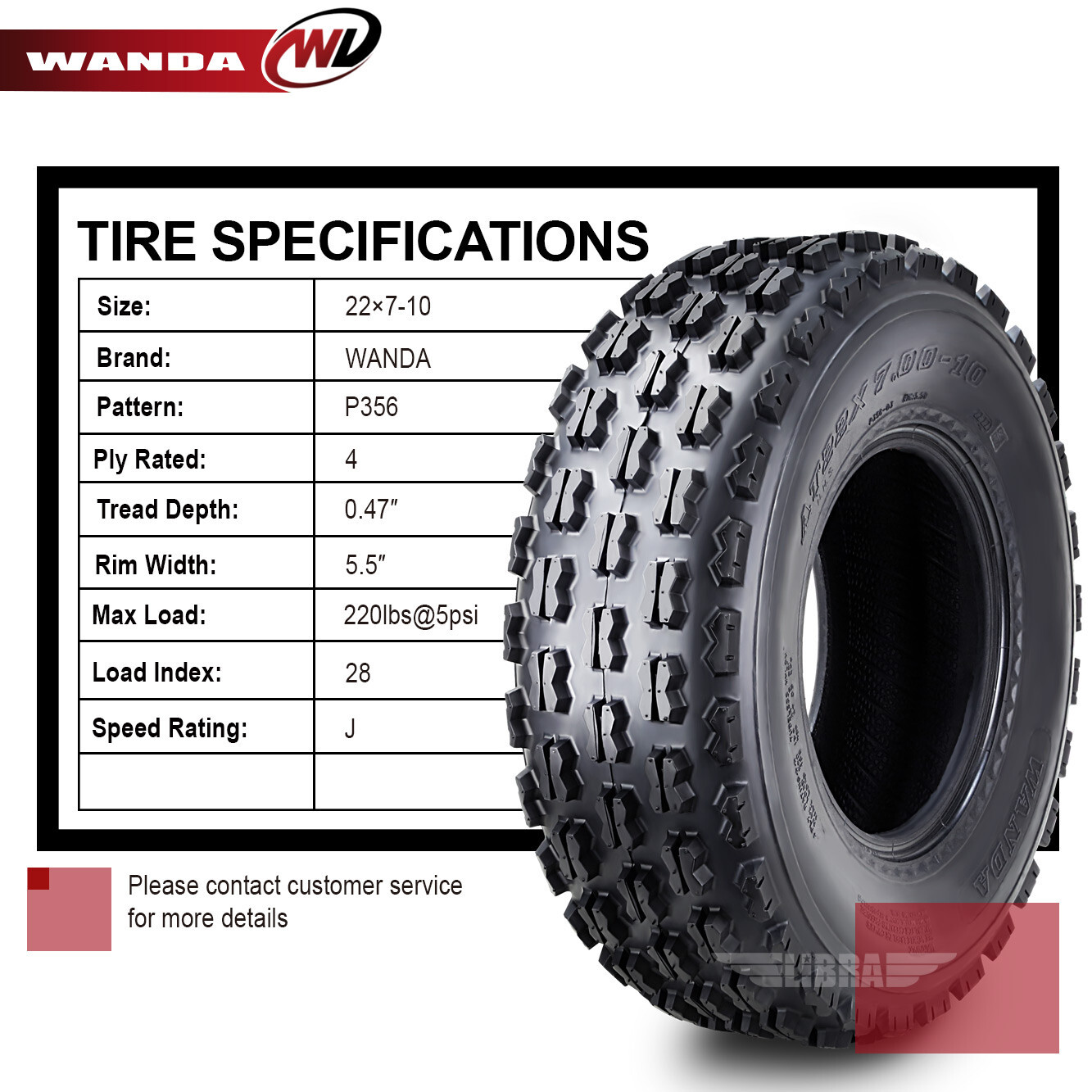 2 ATV Tires 22x7-10 22x7x10 4PR WANDA Sport 22x7.00-10 - GNCC Cross Country Race