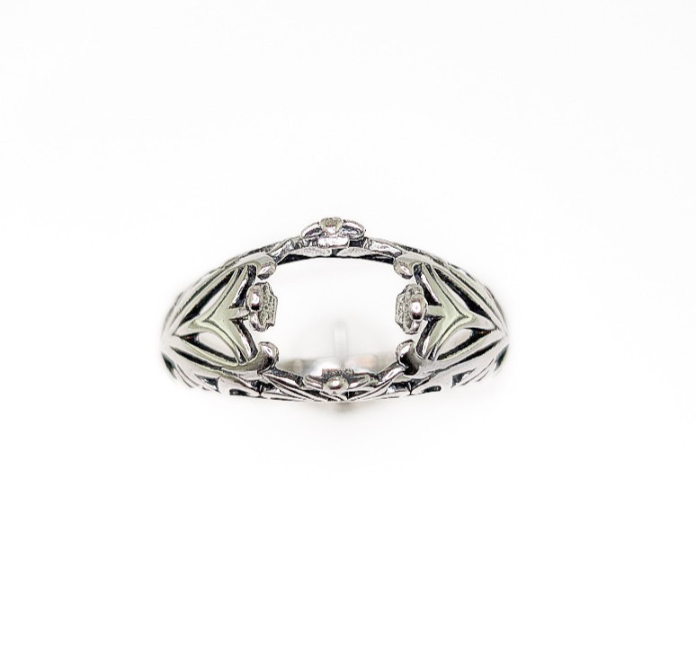 8 mm Round/ 7 mm Square Floral Ring Setting Sterling Silver with Rhodium Finish