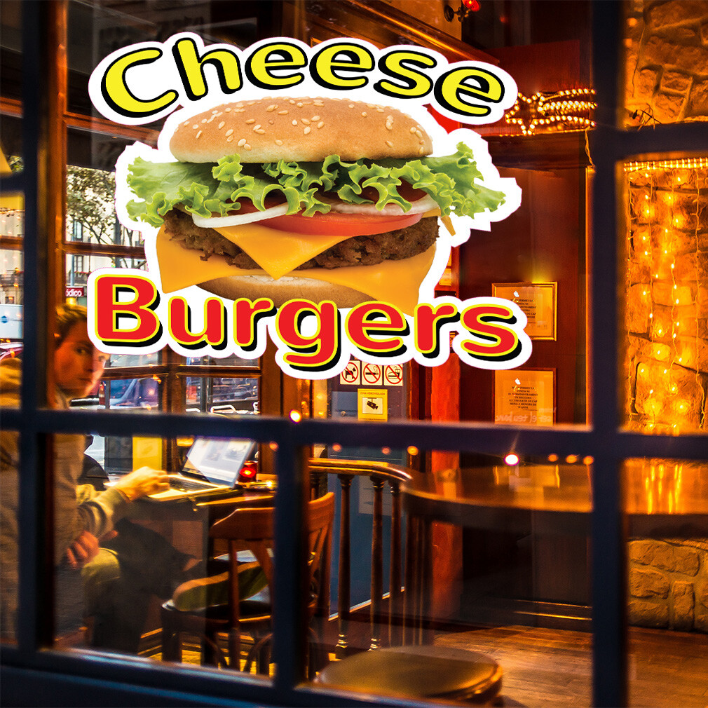 Food Truck Decals Cheese Burger Restaurant & Food Concession Sign Yellow