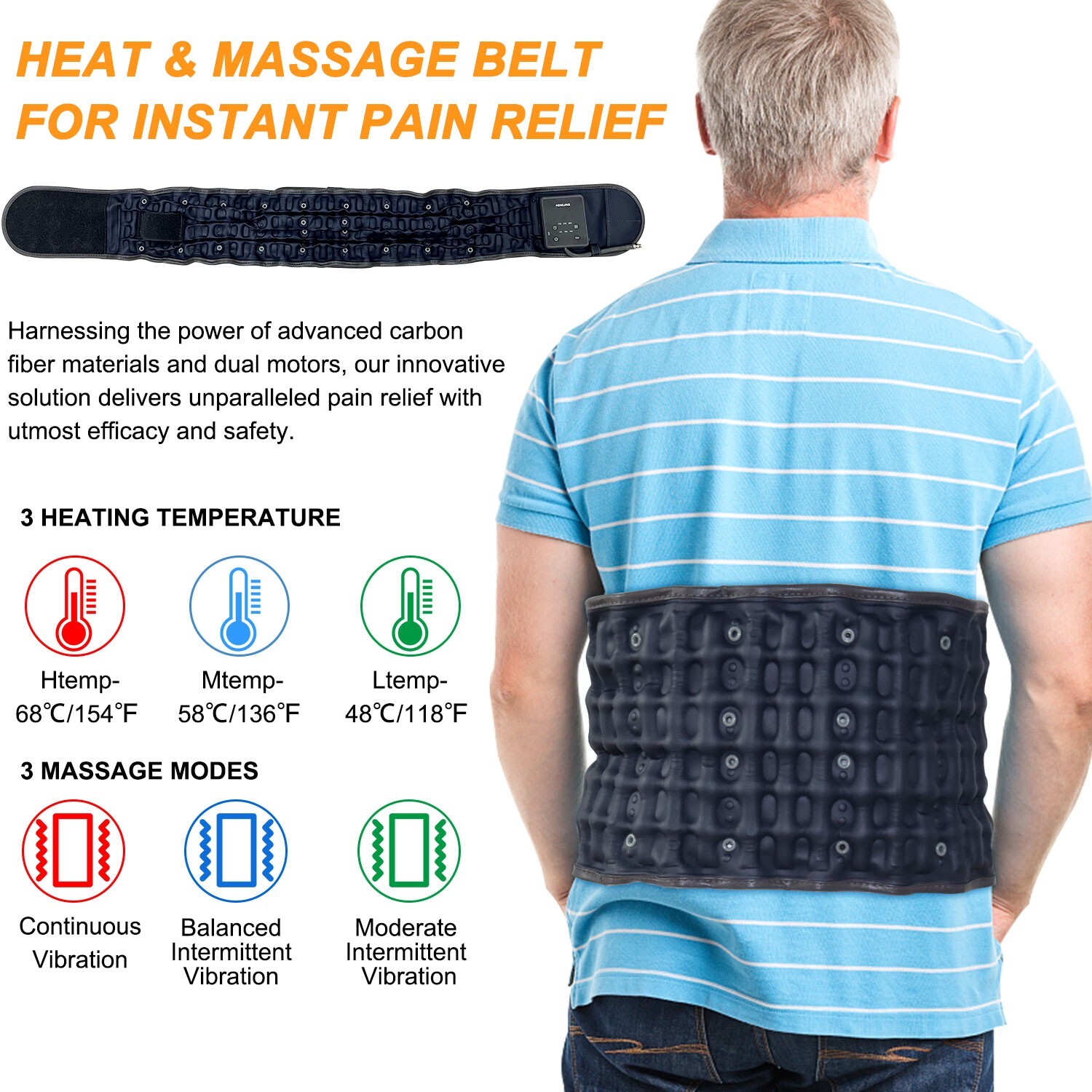 Inflatable Back Massager Belt with Heating & Vibration for Back Pain Relief