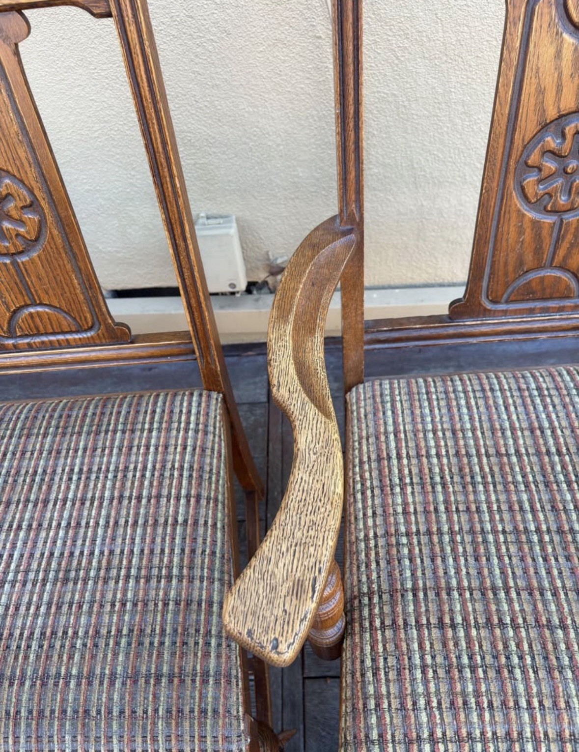 Vintage Wooden Upholstered Jacobean Dining Chairs Set Of 6