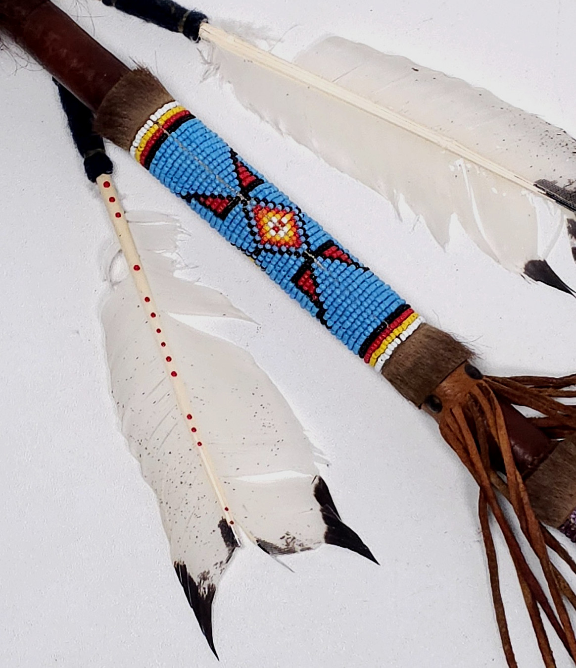 Vintage Native American Ceremonial Beaded Lance Spear 58" Indian Coup Staff