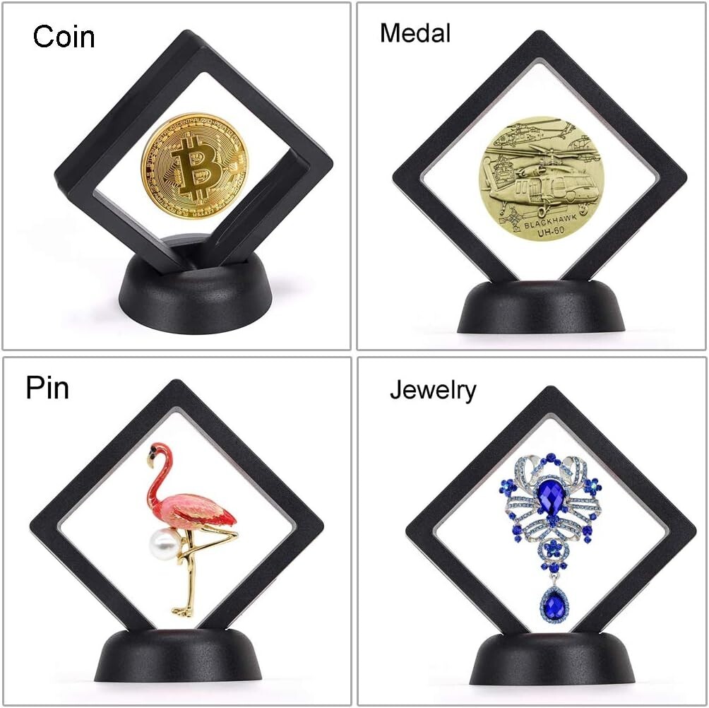 30 3D Floating Case Box Coin Display Frame Stand Holder Jewelry Specimen Collect