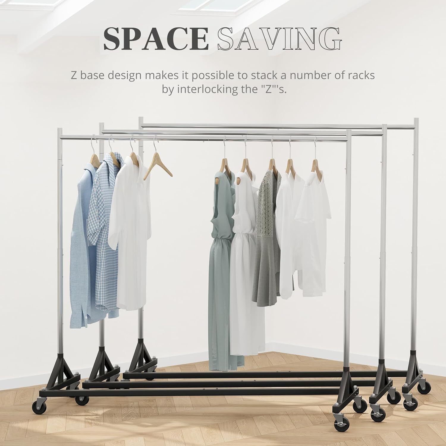 HOKEEPER Heavy Duty Commercial Z Base Clothes Garment Rack Adjustable Add on Bar