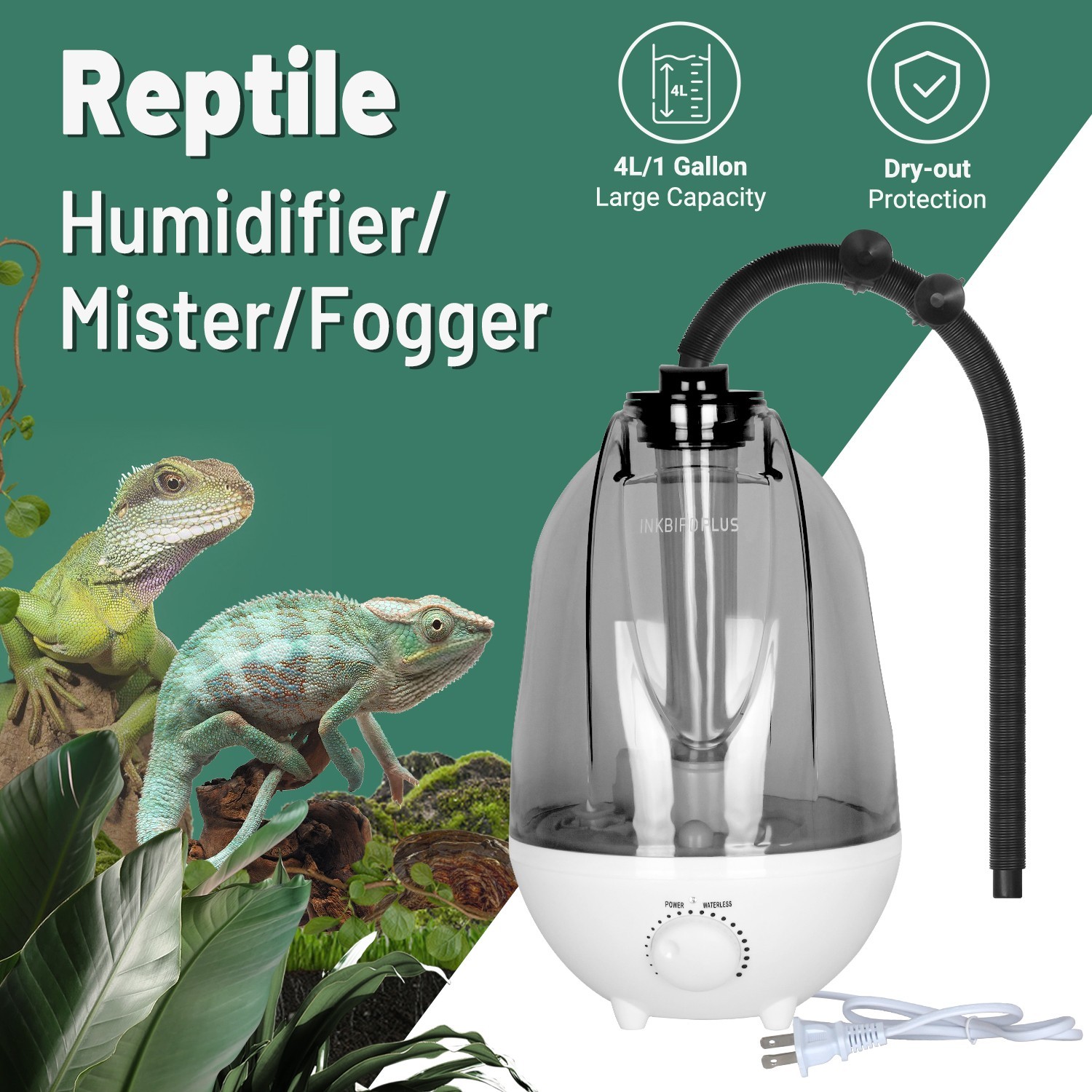 Reptile Humidifiers Fogger Mist 4L Large Tank Amphibians Terrarium Extended Hose