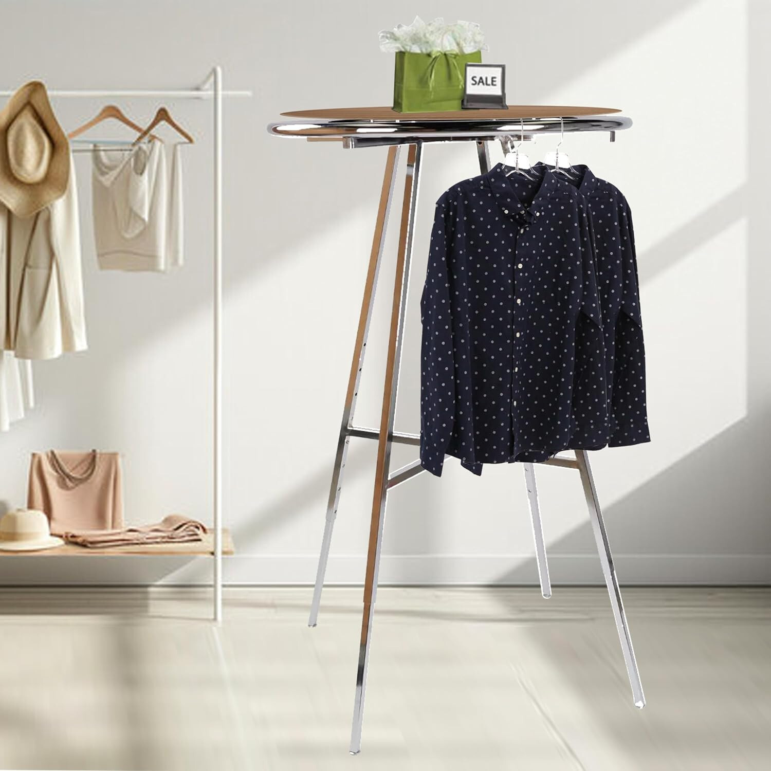 Chrome 36" Round Clothing Rack Height 48 - 72" H Leveler Glides Garment