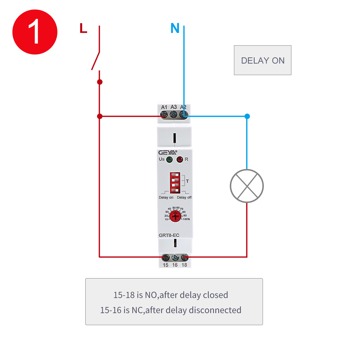 GEYA On Delay & Off Delay Timer Delay Relay Time Cycler Switch 10A DC24V AC220V