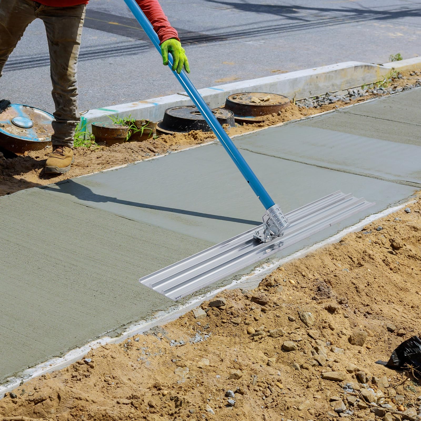 48"x8" Aluminum Bull Float Concrete Tool Kit with 4 Handles & Bracket Finishing