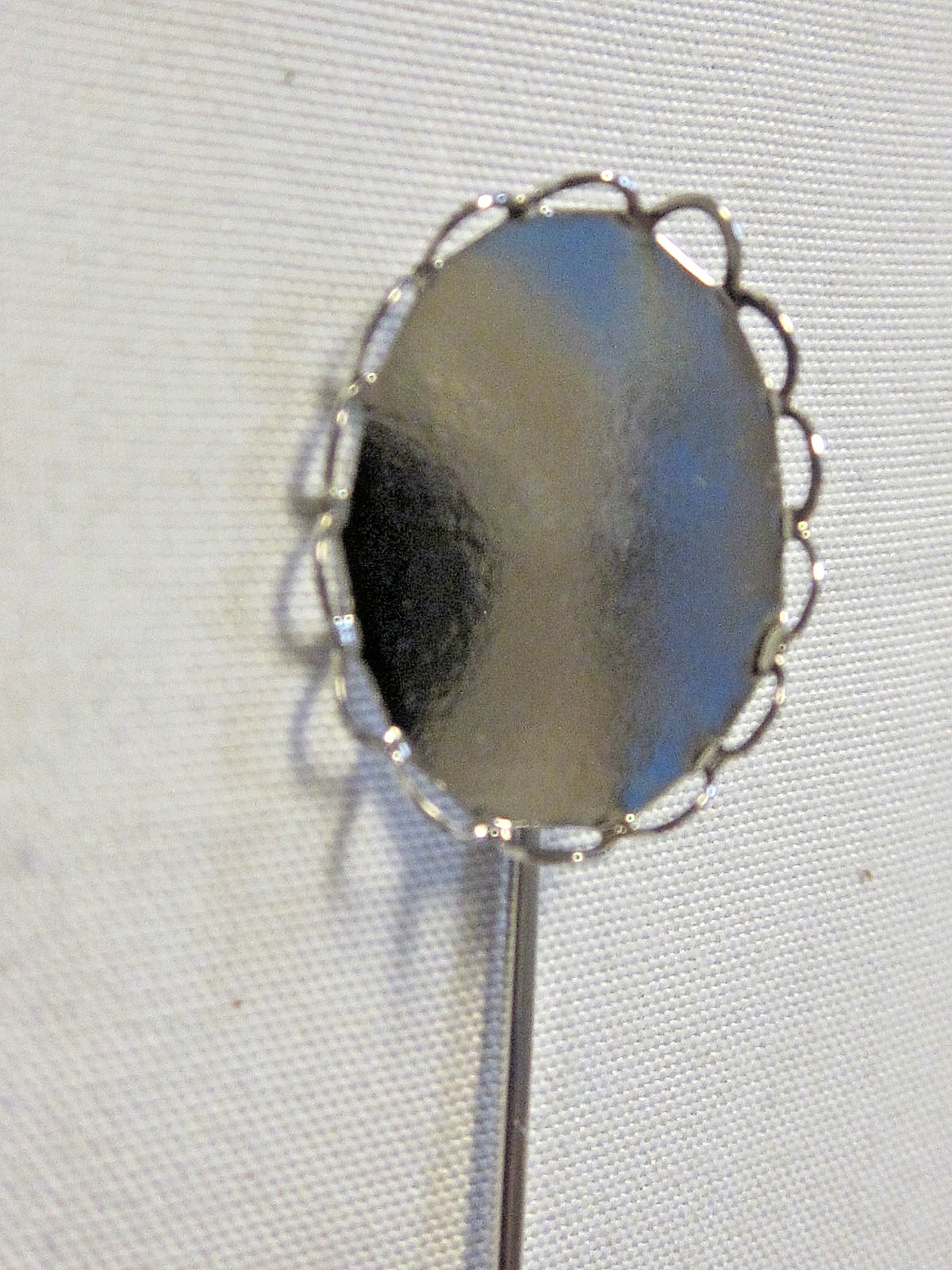 6 Bezel Stick Pins RHODIUM SILVER Plated 13X18mm Oval Cameo Settings w/ Clutches