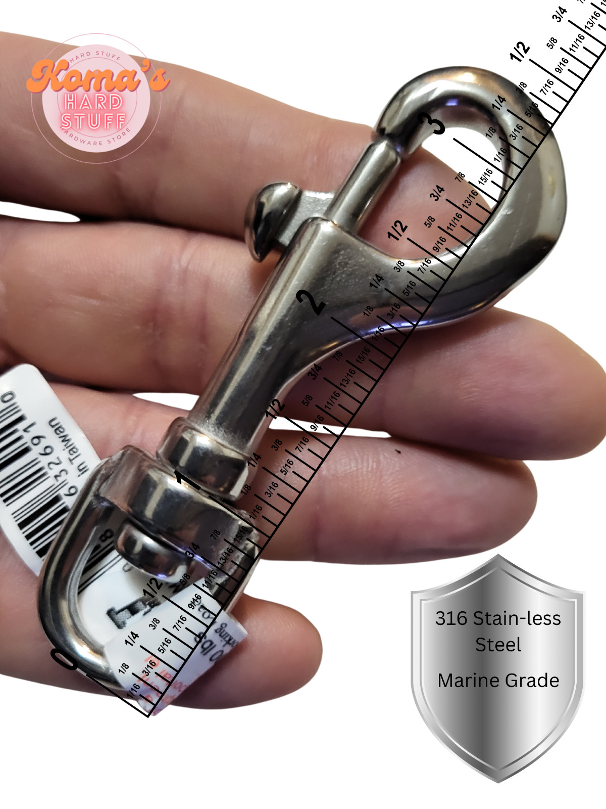 3 3/8"  Stainless-steel snap hook with 1/2" Eye. reins, strap repair, lunge line