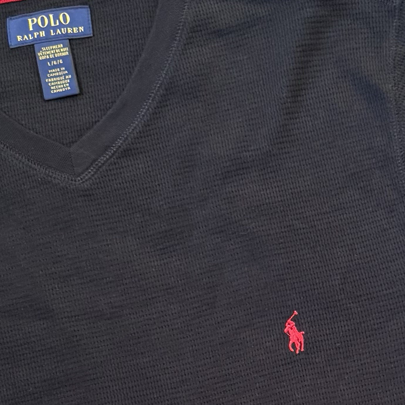 Polo Ralph Lauren Men’s Waffle knit Long Sleeve Large Black V-neck