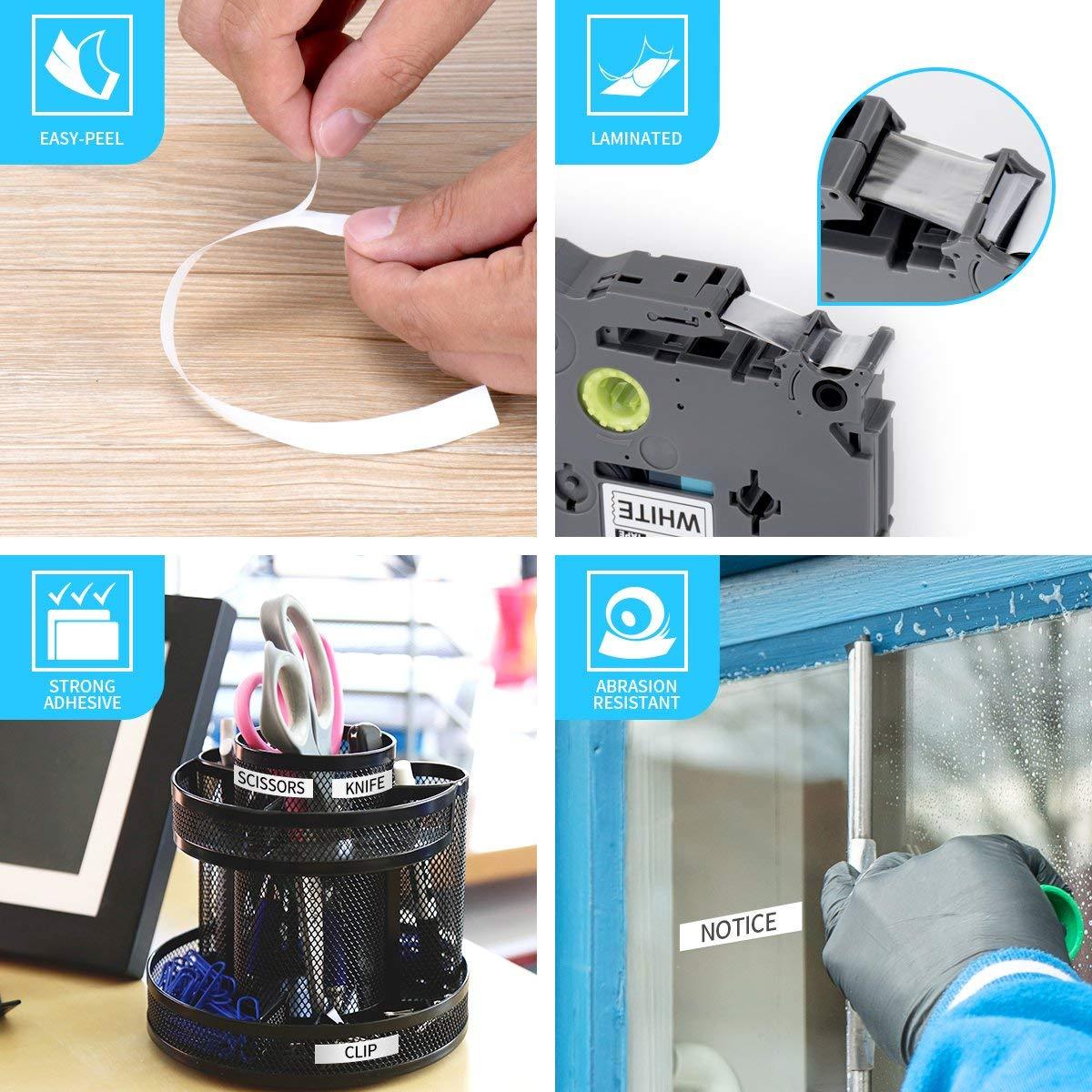 4PK Brother P-Touch TZ-231 TZe-231 12mm Label Tape Black on Color 1/2" PT-D21