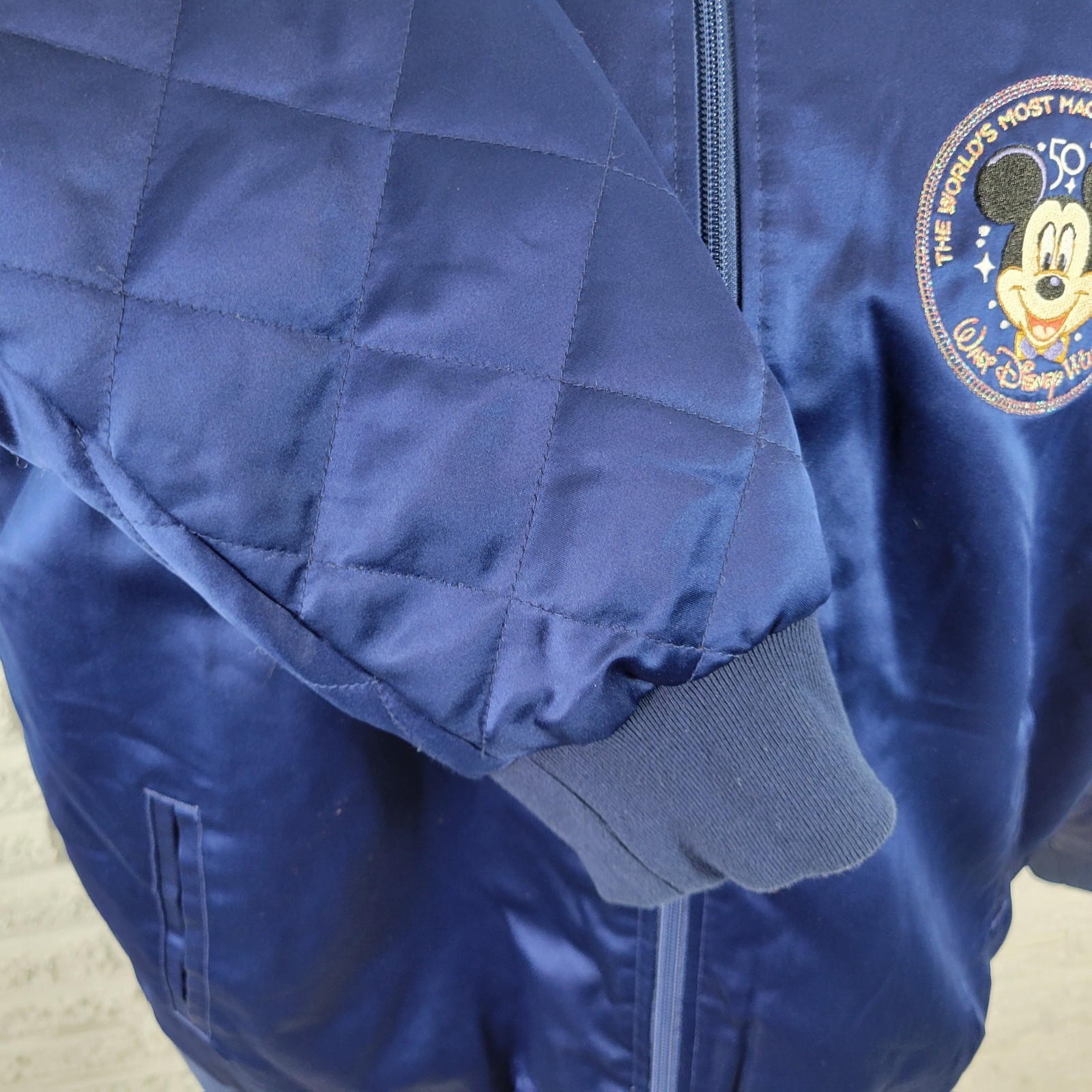 Walt Disney World 50th Anniversary Womens Jacket 1X Blue Embroidered Zip Up Logo