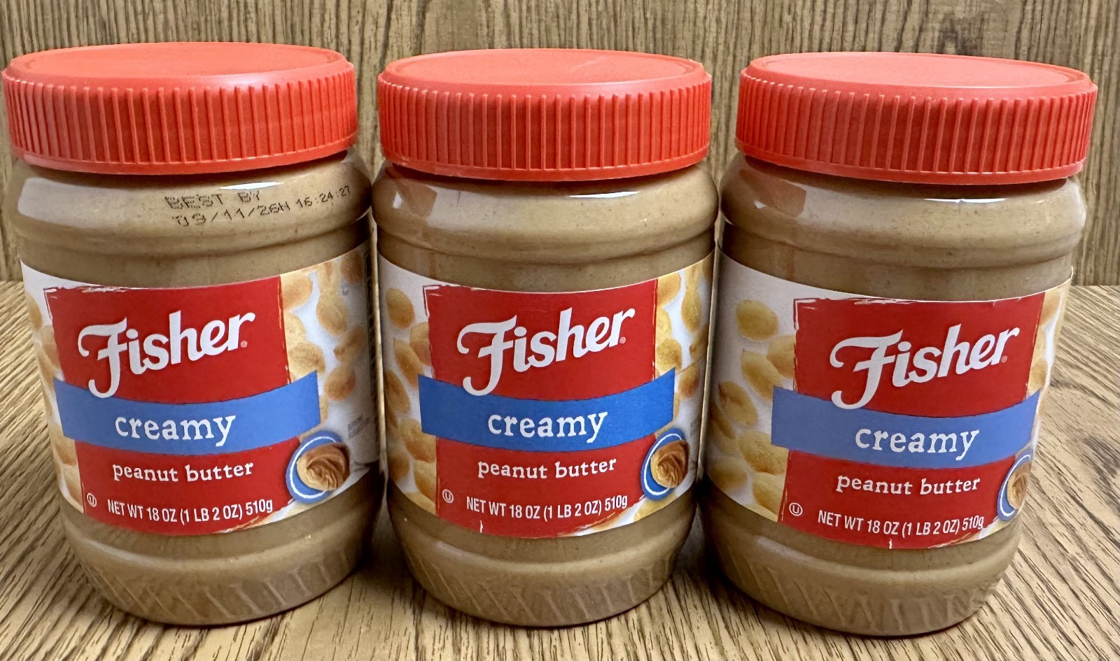 🥜 LOT OF 3: Fisher Brand Creamy Peanut Butter Jars (18oz each) BB 09/2026070690
