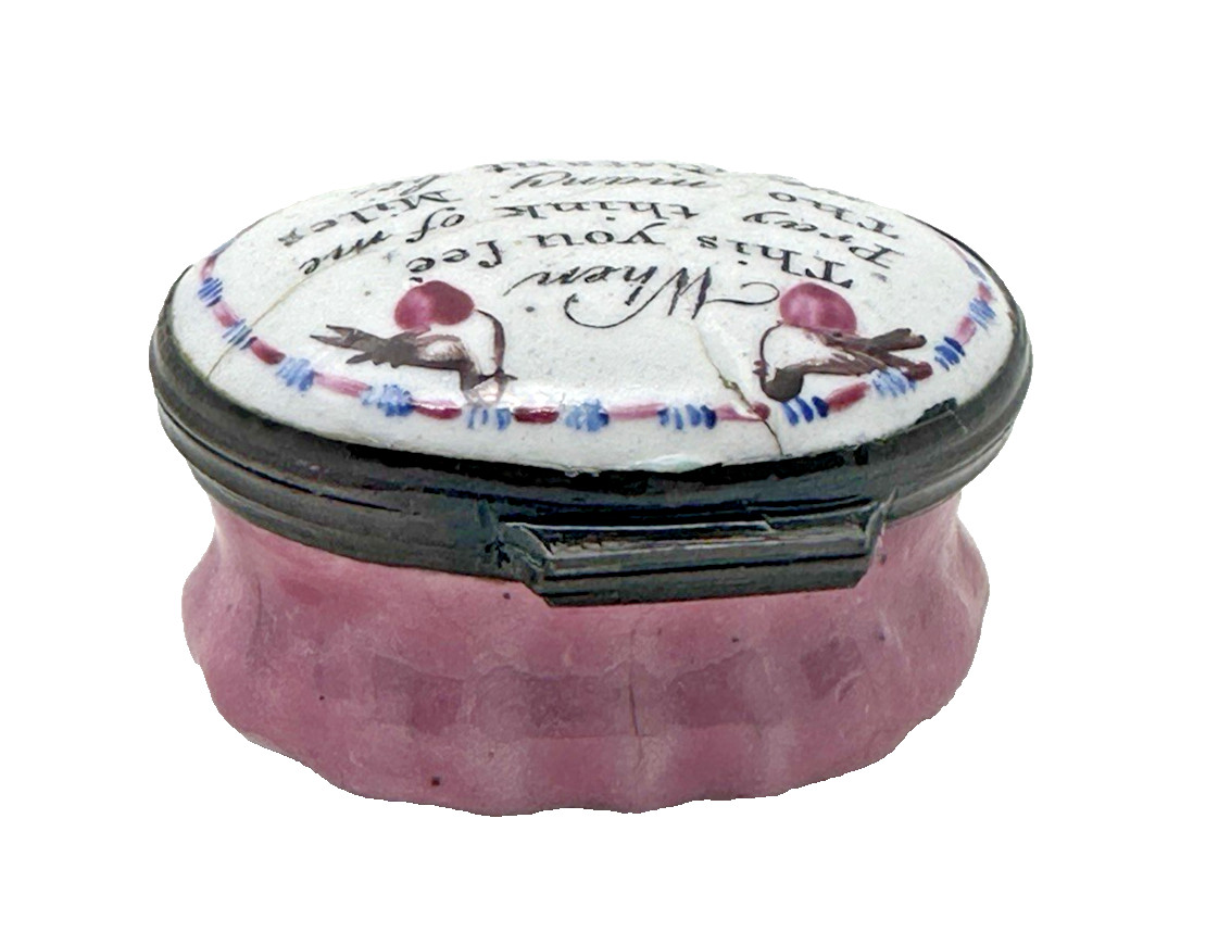 C 1790 Battersea Bilston Enamel Think of Me tho many Miles Away - Motto Patch