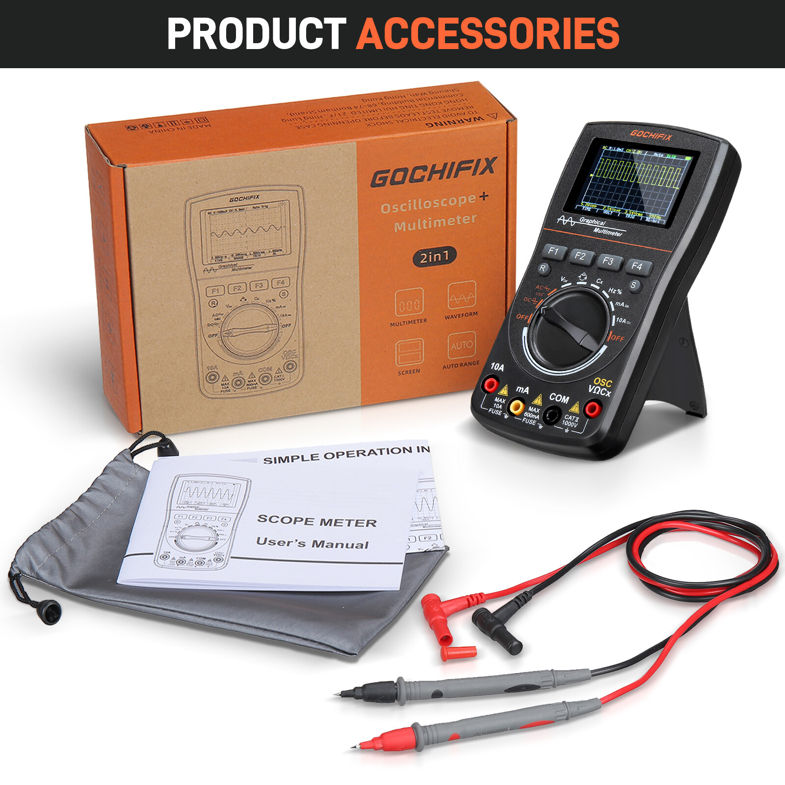 2-in-1 100MHz Handheld Oscilloscope Multimeter with 2.4inch Display with Memory