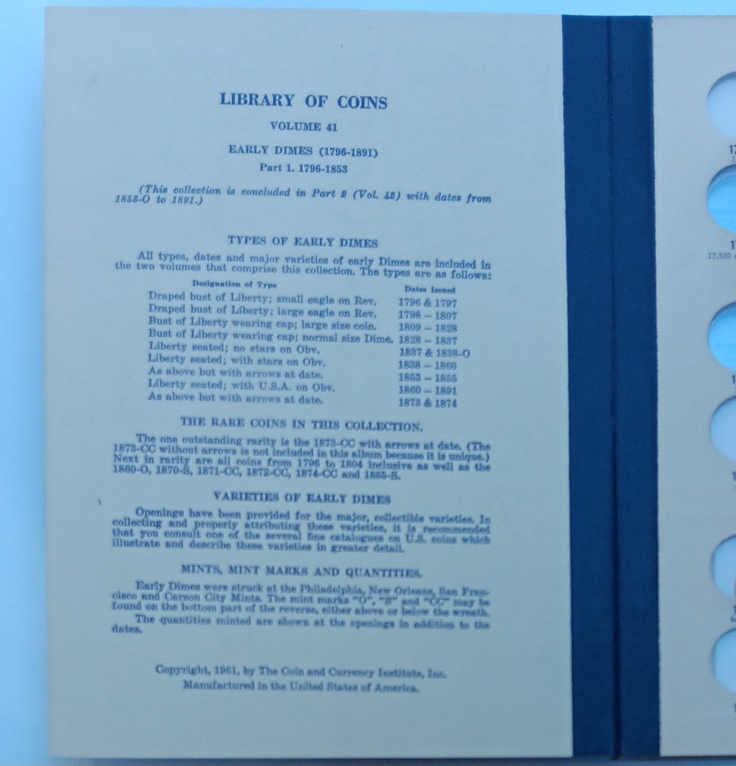 Library Of Coins 1796-1853 Early Draped Capped Seated Dimes Vol. 41 Part 1 Album