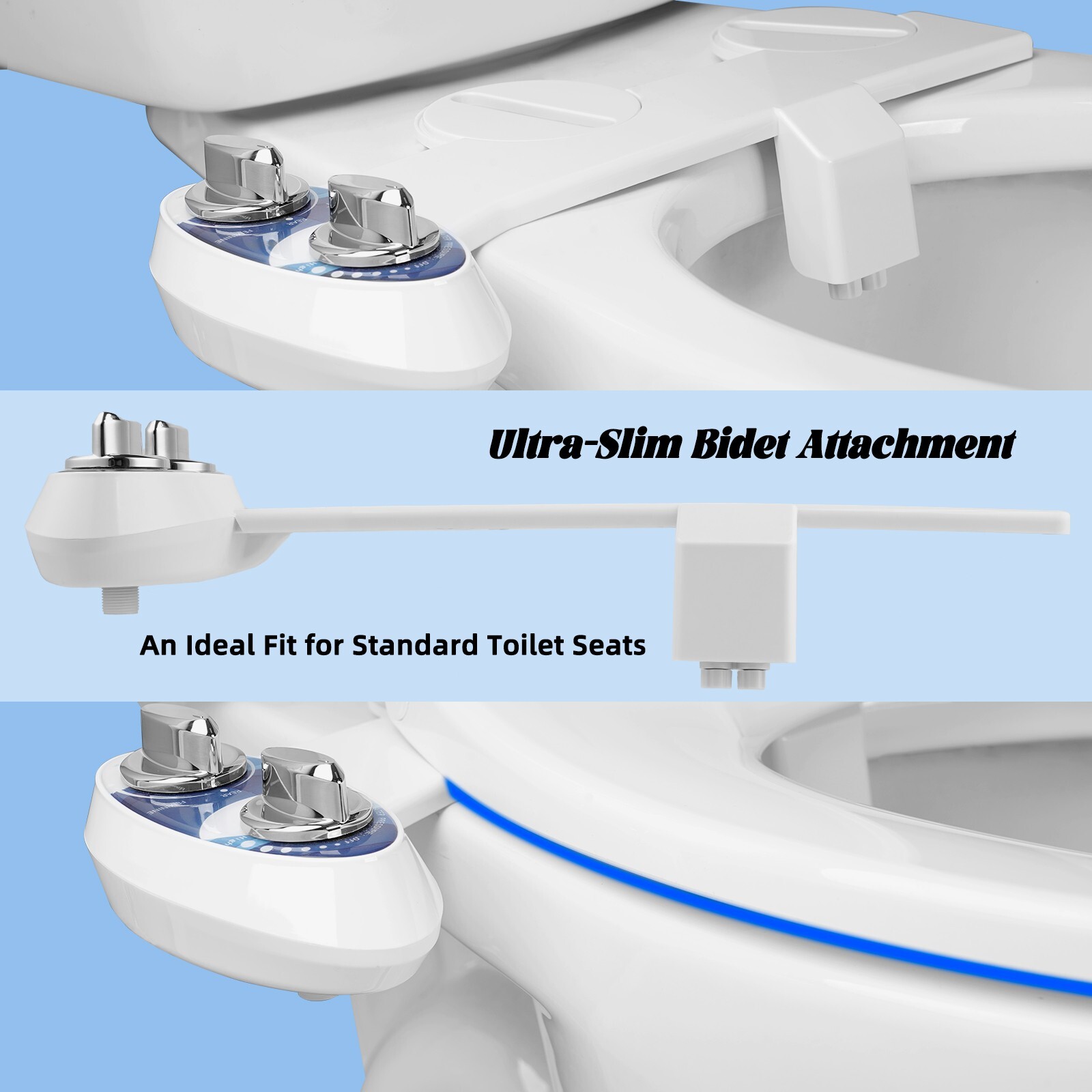 Bidet Fresh Water Spray Kit Non Electric Toilet Seat Attachment with Dual Nozzle