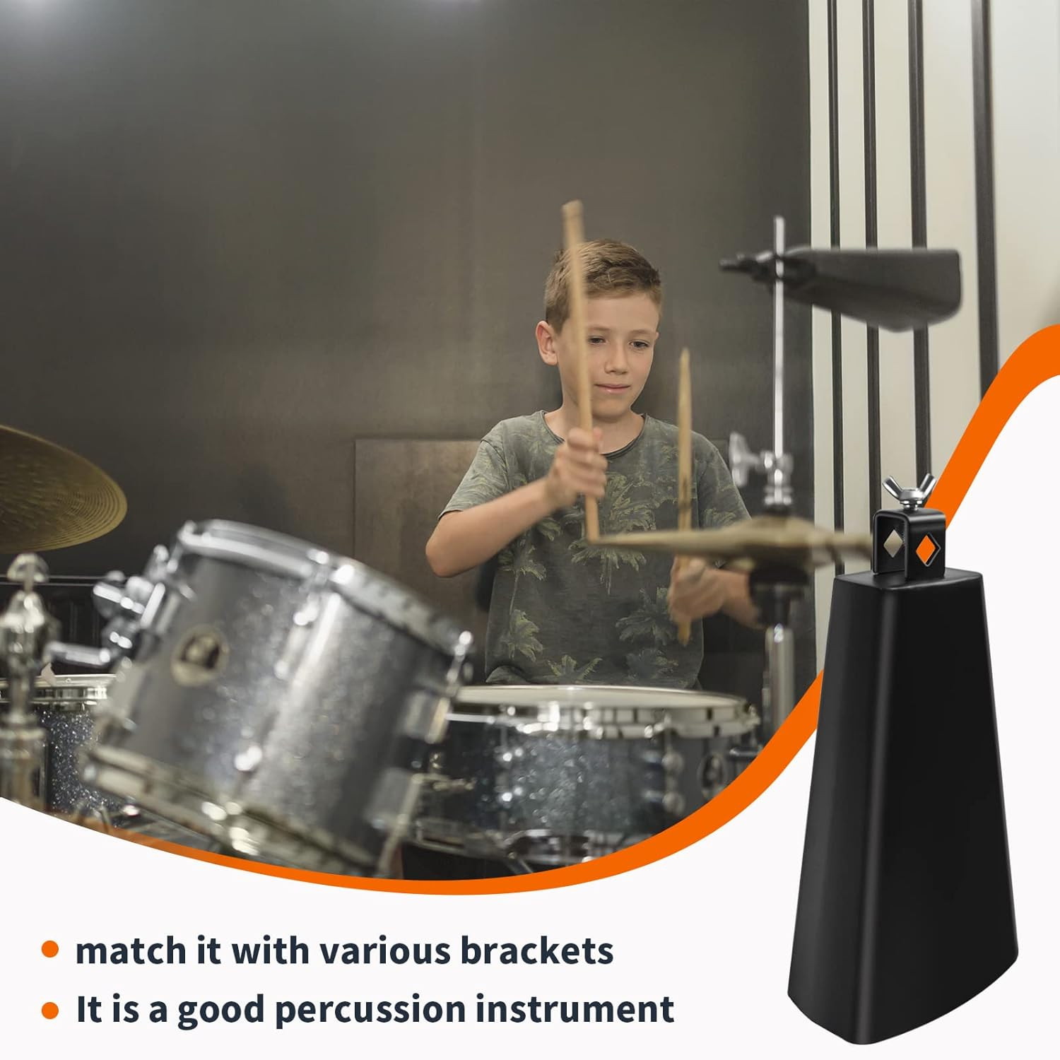 Soulmate Cowbell Instrument for Drum Set 8 Inch Metal Steel Cow Bell Noise Maker