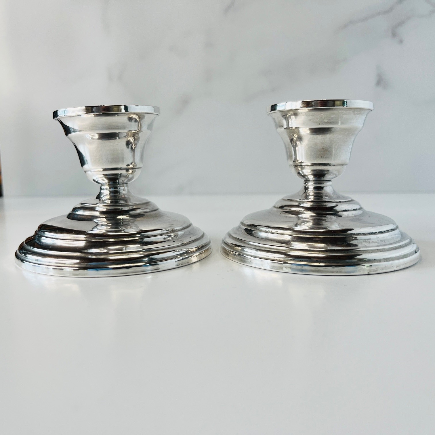 💠 Watrous Mfg. Sterling Weighted Candlesticks Pair Mid Century Classic