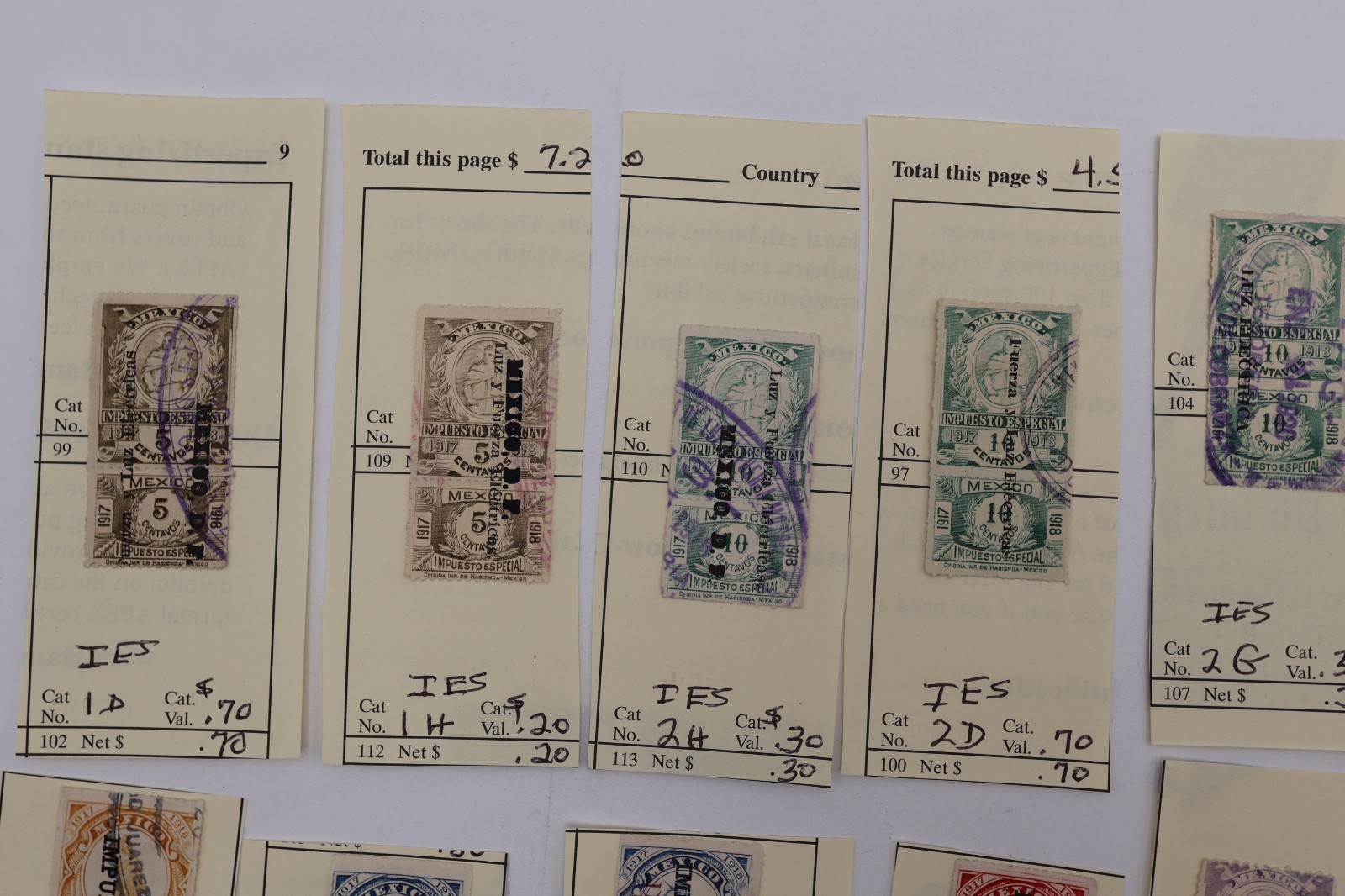 MEXICO REVENUE PAGE LOT ALL DIFFERENT IES1 IES45 WITH TALON IMPUESTO ESPECIAL