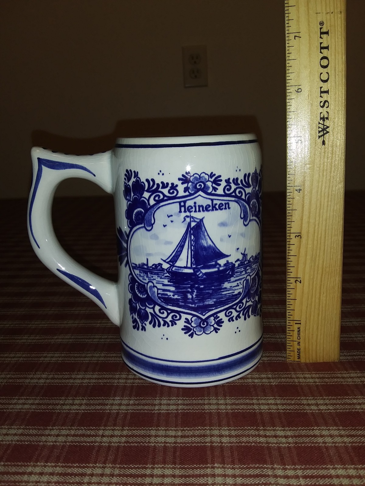 Vintage Heineken Blue Delfts Hand Painted Beer Stein Mug Holland Windmill Boat