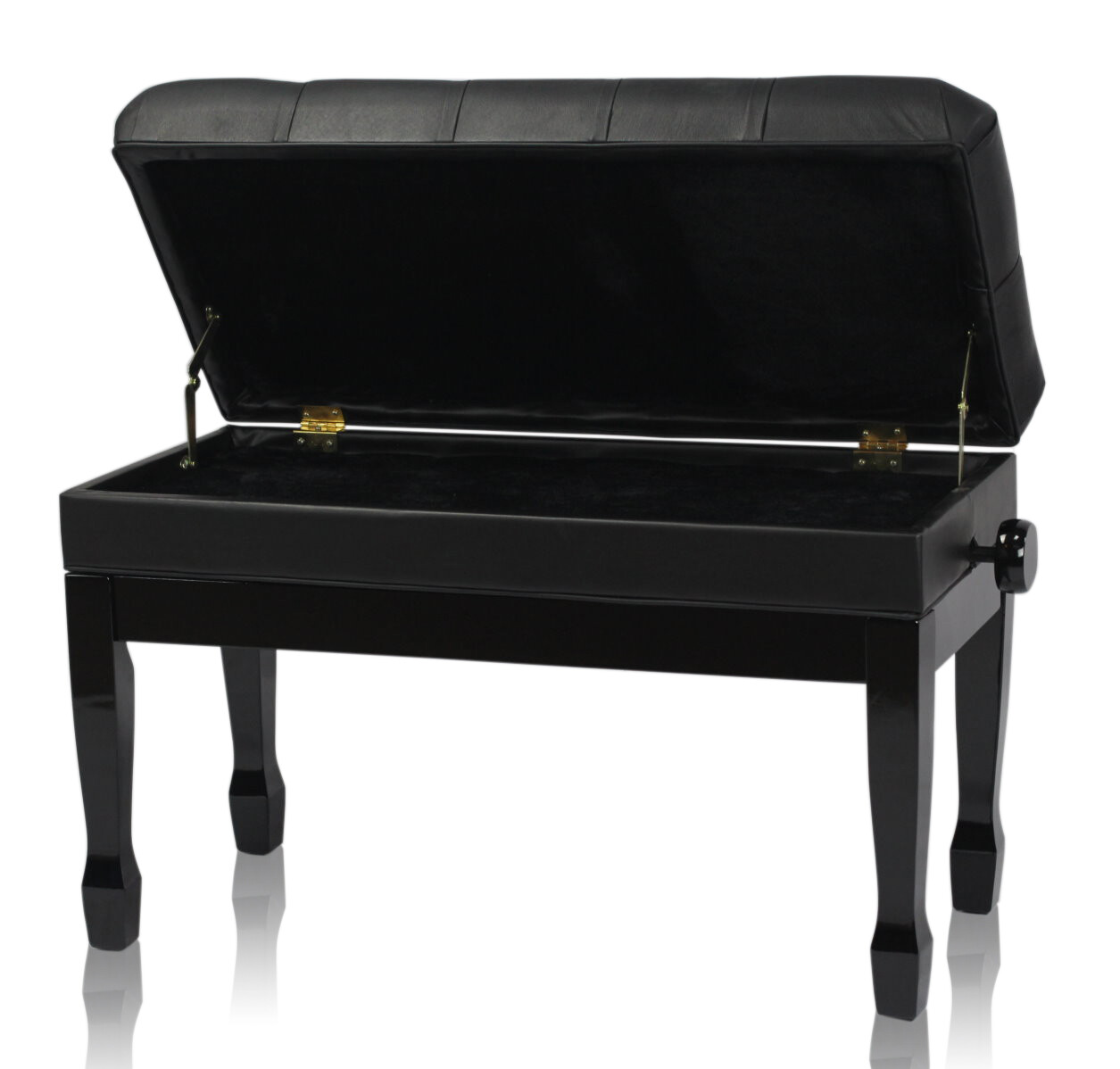 GRIFFIN Genuine Leather Duet Piano Bench Seat | Black Wood Keyboard Guitar Stool