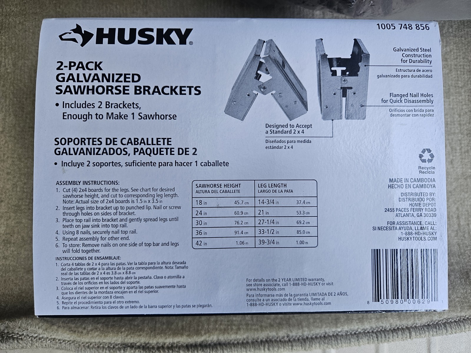 Husky 2-Piece Galvanized Heavy Duty Sawhorse Brackets 400Lb / 180Kg Capacity