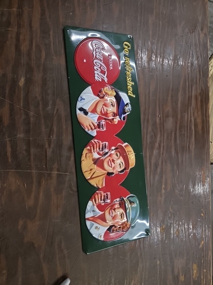 Coca-Cola Military Beauties Andy Rooney 3D Embossed Tin Sign Dark Green EUC