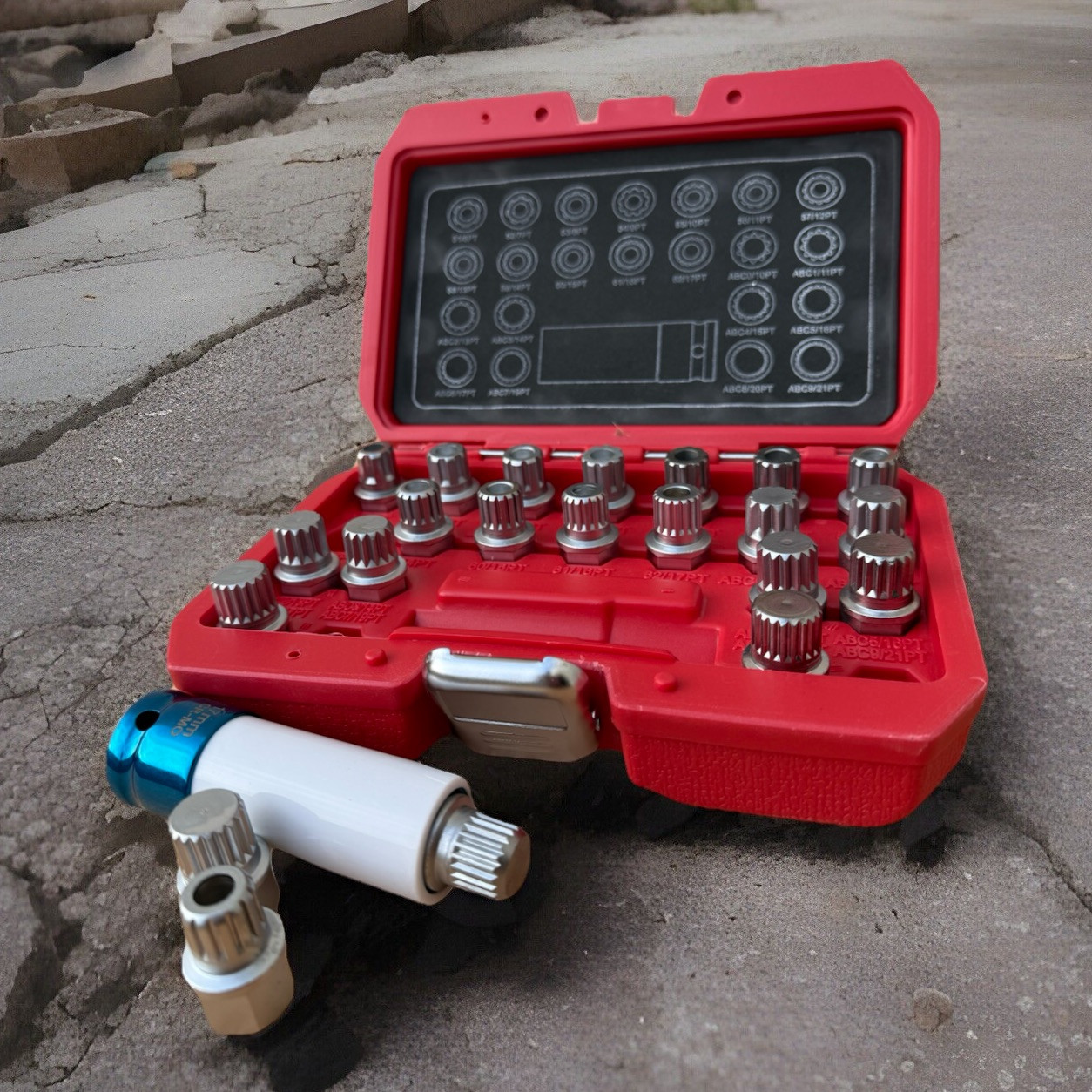 23pcs Anti-Theft Wheel Locking Lug Nut Key Set Ribe & Spline Bit Fit VAG Audi VW