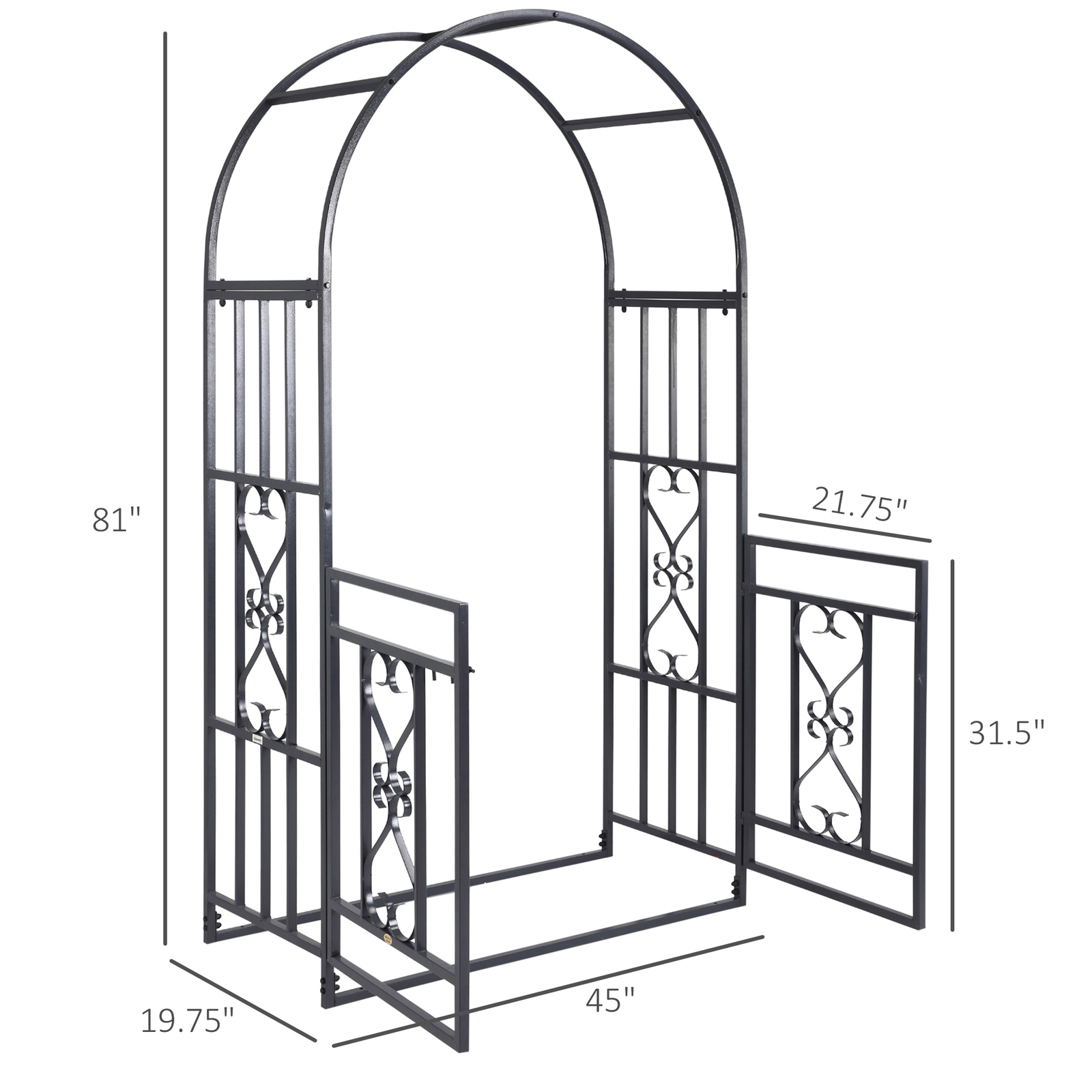 6.75' Outdoor Metal Garden Arbor, Arch, Climbing Plants, Bridal, Wedding, Hearts