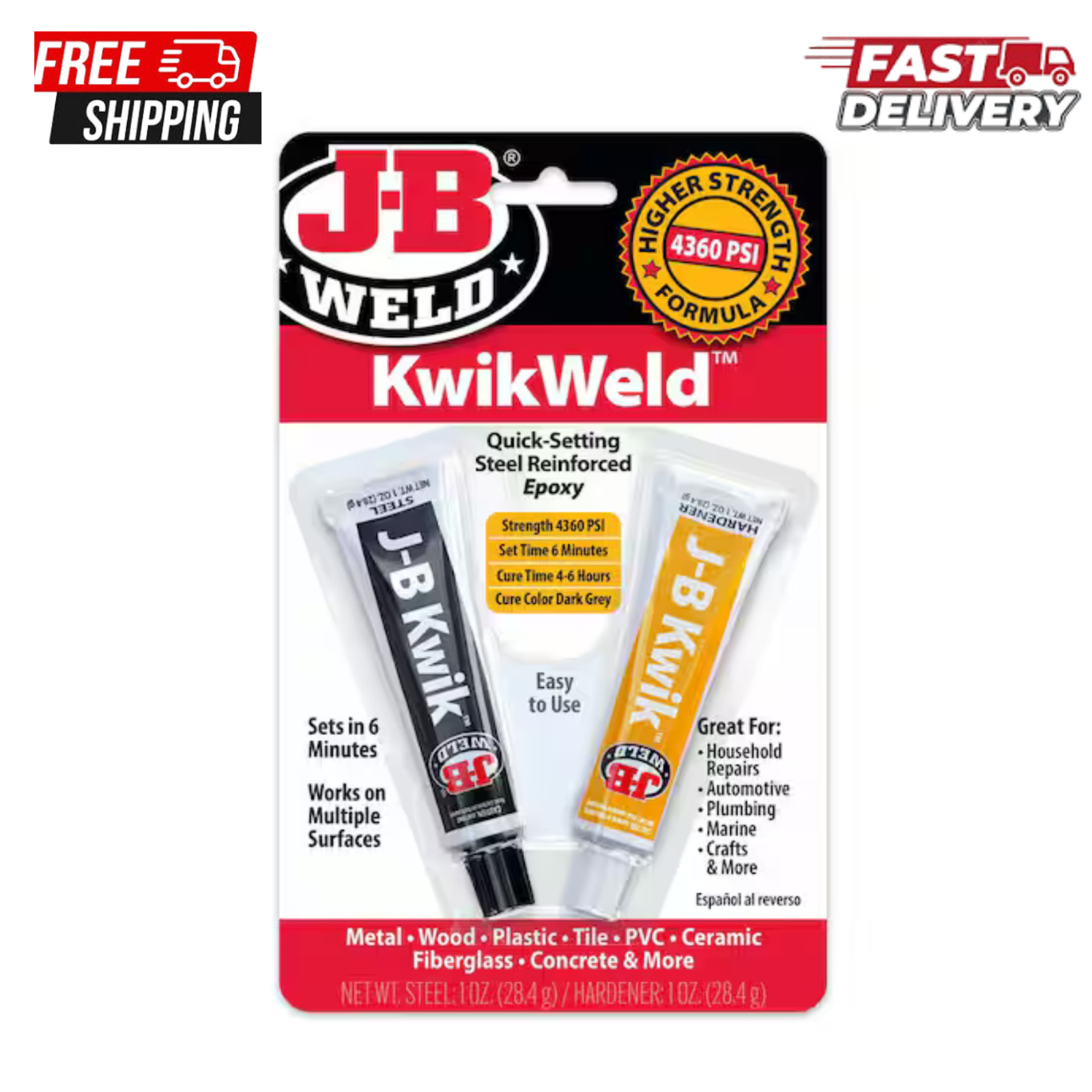 J-B Weld 8276 KwikWeld Quick Setting Steel Reinforced Epoxy - Dark Grey 2 oz