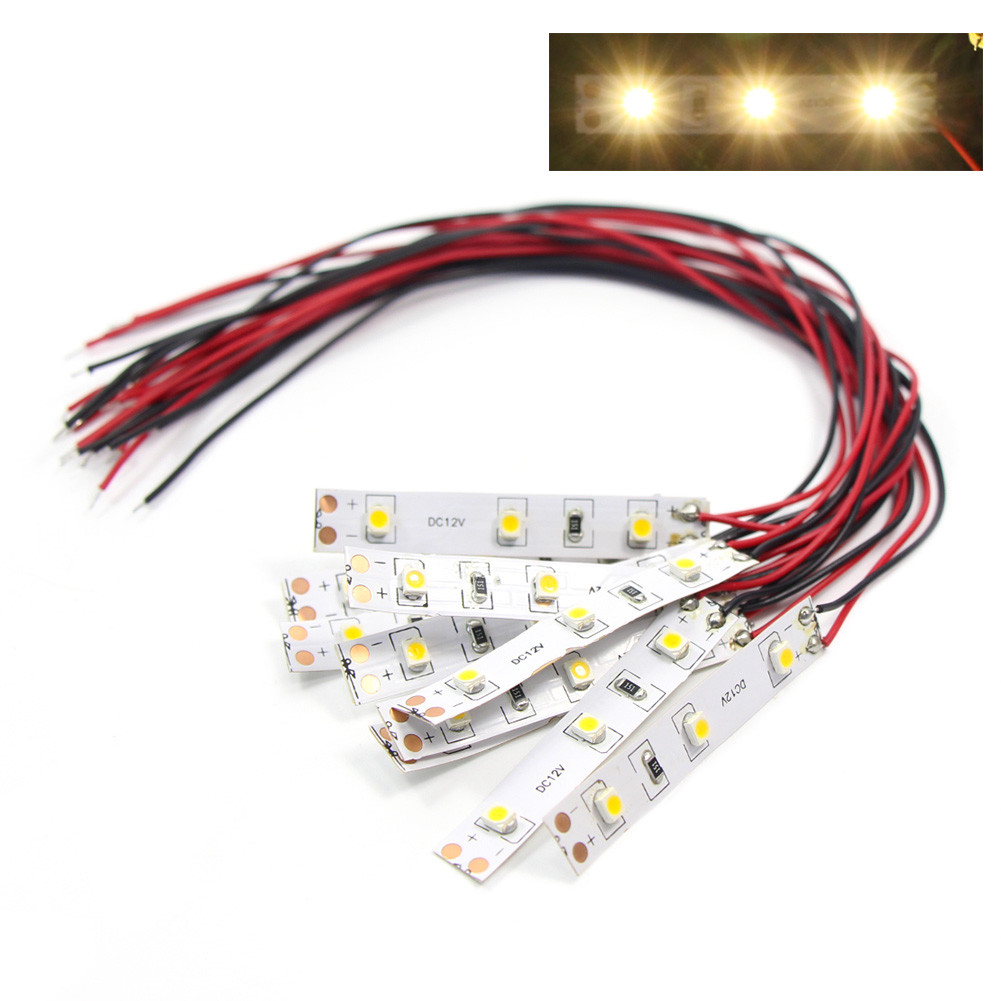 10X Pre-wired Warm White 3-LEDs Light Strip Self-adhesive Flexible SMD LED 3528