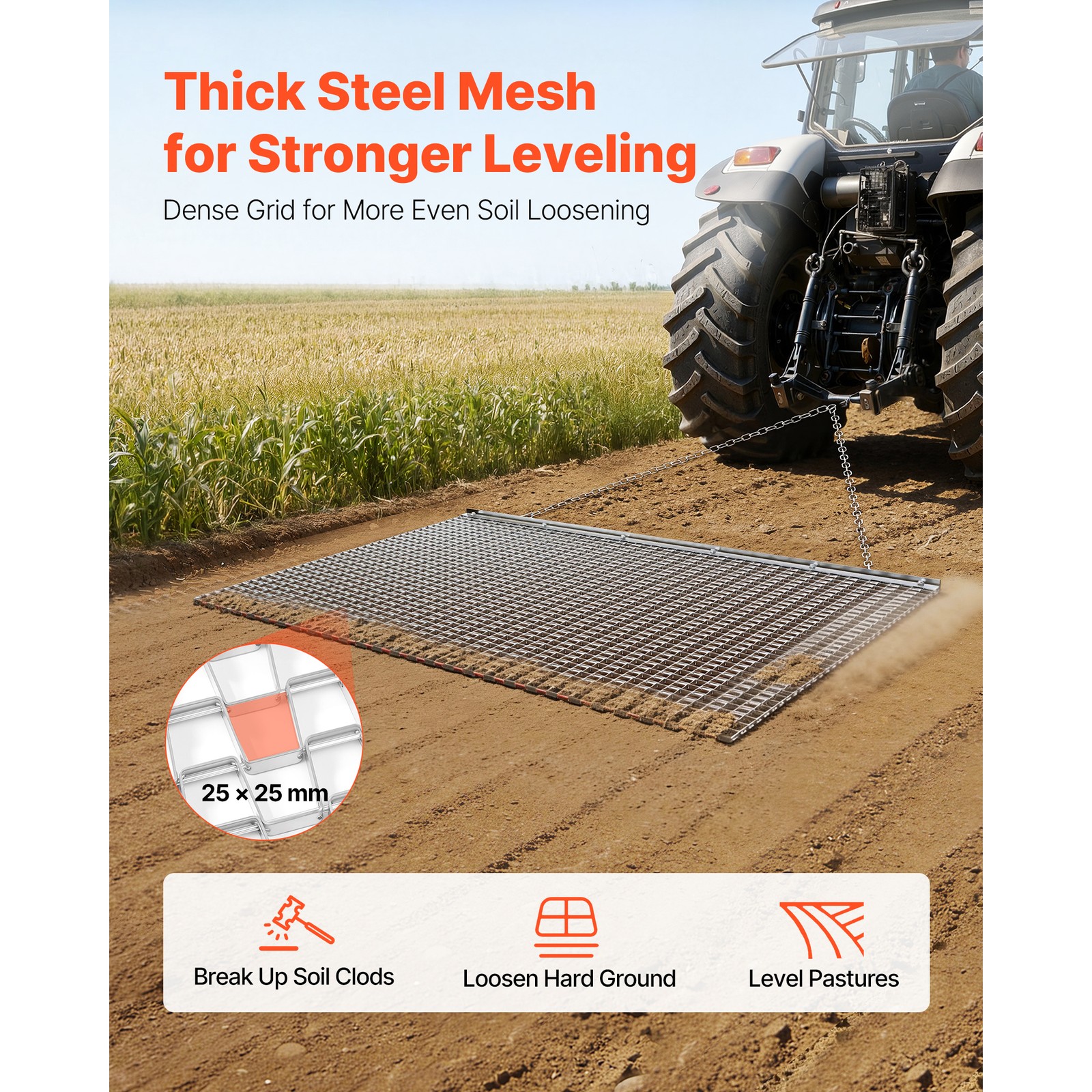 Uimoso 5 x 3 ft Chain Harrow Rake for ATV, UTV, and Tractor Use