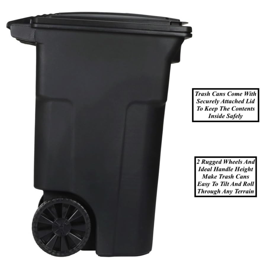 64 Gallon Garbage Cans Trash Cans 2 Rugged Wheels Ergonomic Handle and Lid Heavy