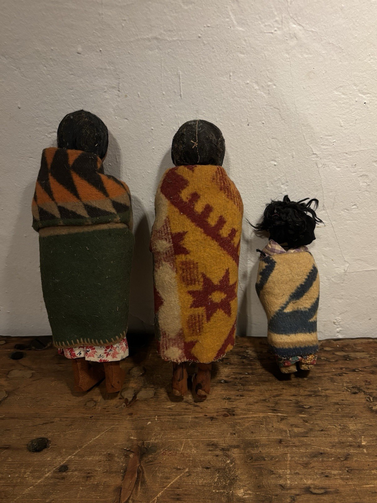 Antique 1920s Skookum Indian Dolls Set of 3 Whirling Log Swastika Bully Good
