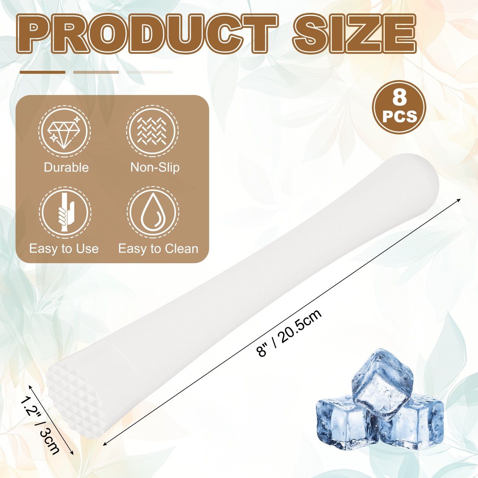 8 Pcs Cocktail Muddler, 8 Inch PP Drink Muddler, White (Thick)