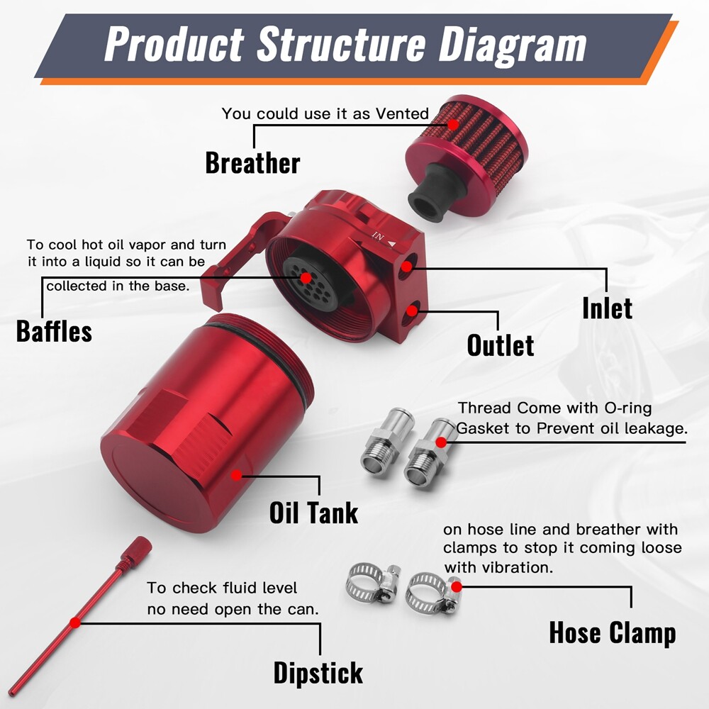 Oil Catch Can Kit Reservoir Baffled Tank with Breather Filter Universal Aluminum