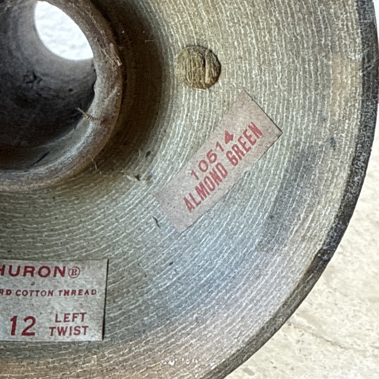 Vintage American Thread Company Partial Wooden Spool Huron 4 Cord Cotton Thread