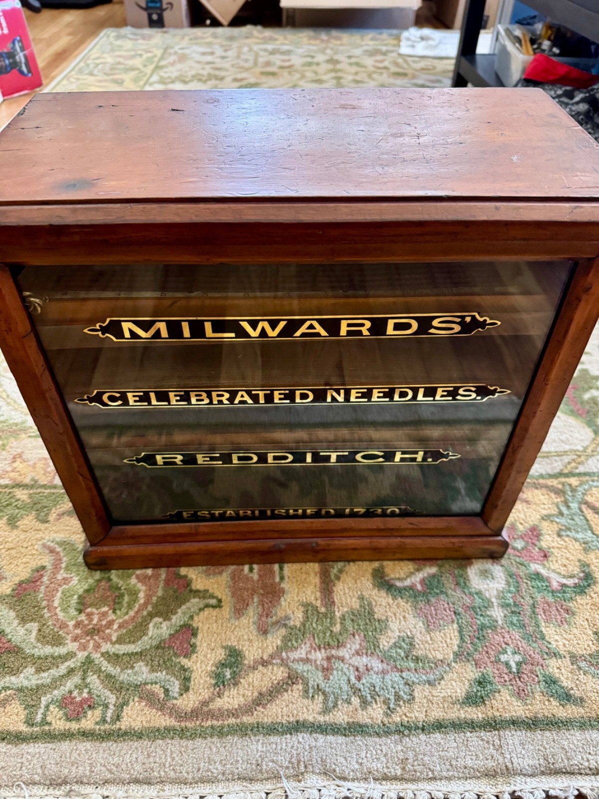 antique oak Milwards needle cabinet, all original, excellent condition,
