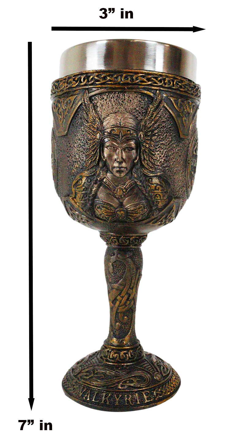 Ebros Goddess Valkyrie 7oz Resin Wine Goblet Chalice With Stainless Steel Liner