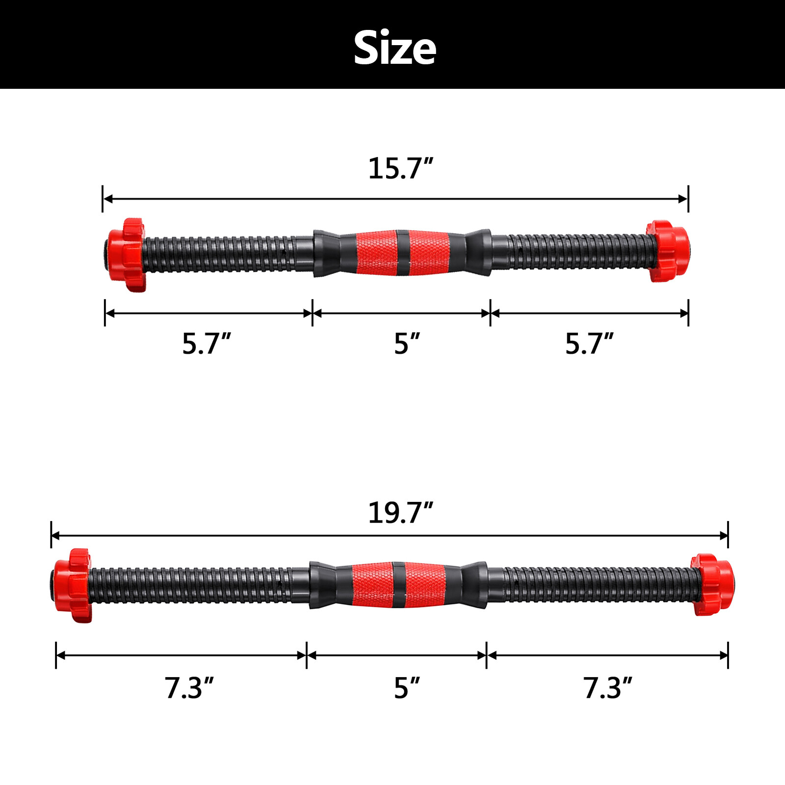2PCs Dumbbell Bar w/Non-Slip Grips for Workout Sport Gym Training 15.7＂/ 19.7＂