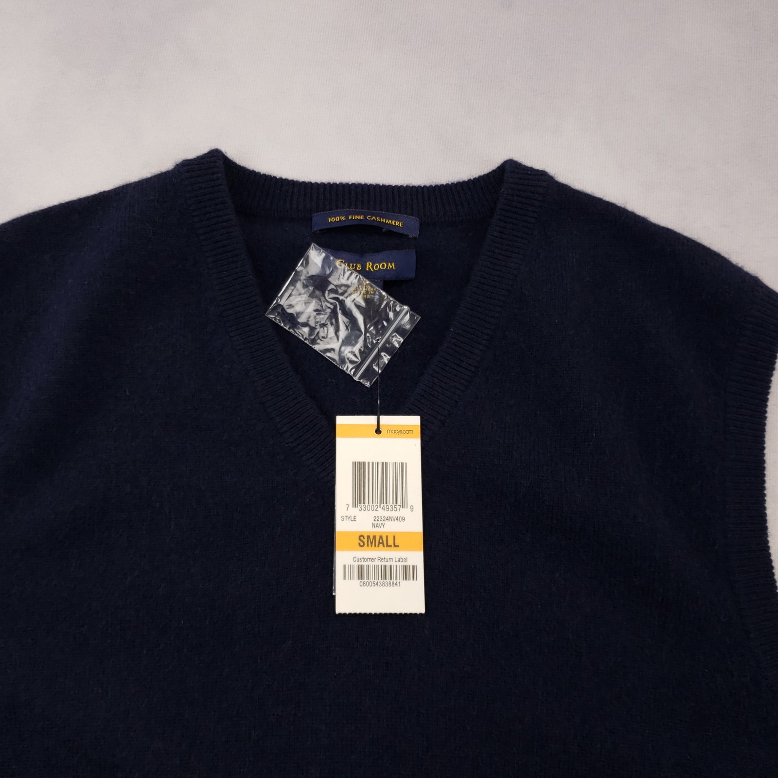 Club Room Cashmere Sweater Vest Men Size Small Navy Blue 100% Fine Cashmere NEW