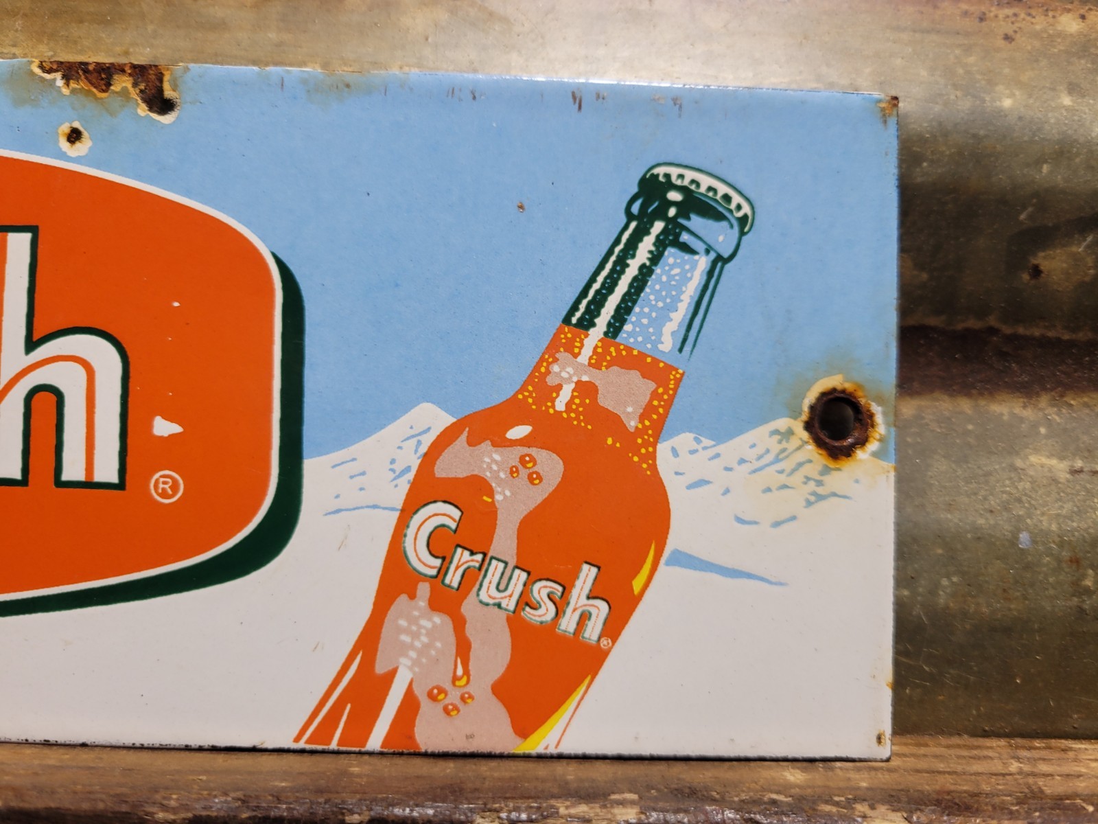 VINTAGE ORANGE CRUSH PORCELAIN SIGN OLD COLA SODA POP DRINK BEVERAGE BOTTLE SHOP