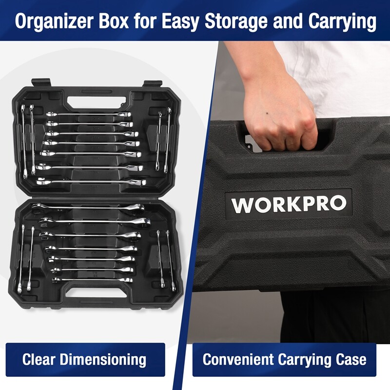 WORKPRO 22PCS Ratcheting Combination Wrench Set 12Point Combo Ratchet Wrench Set