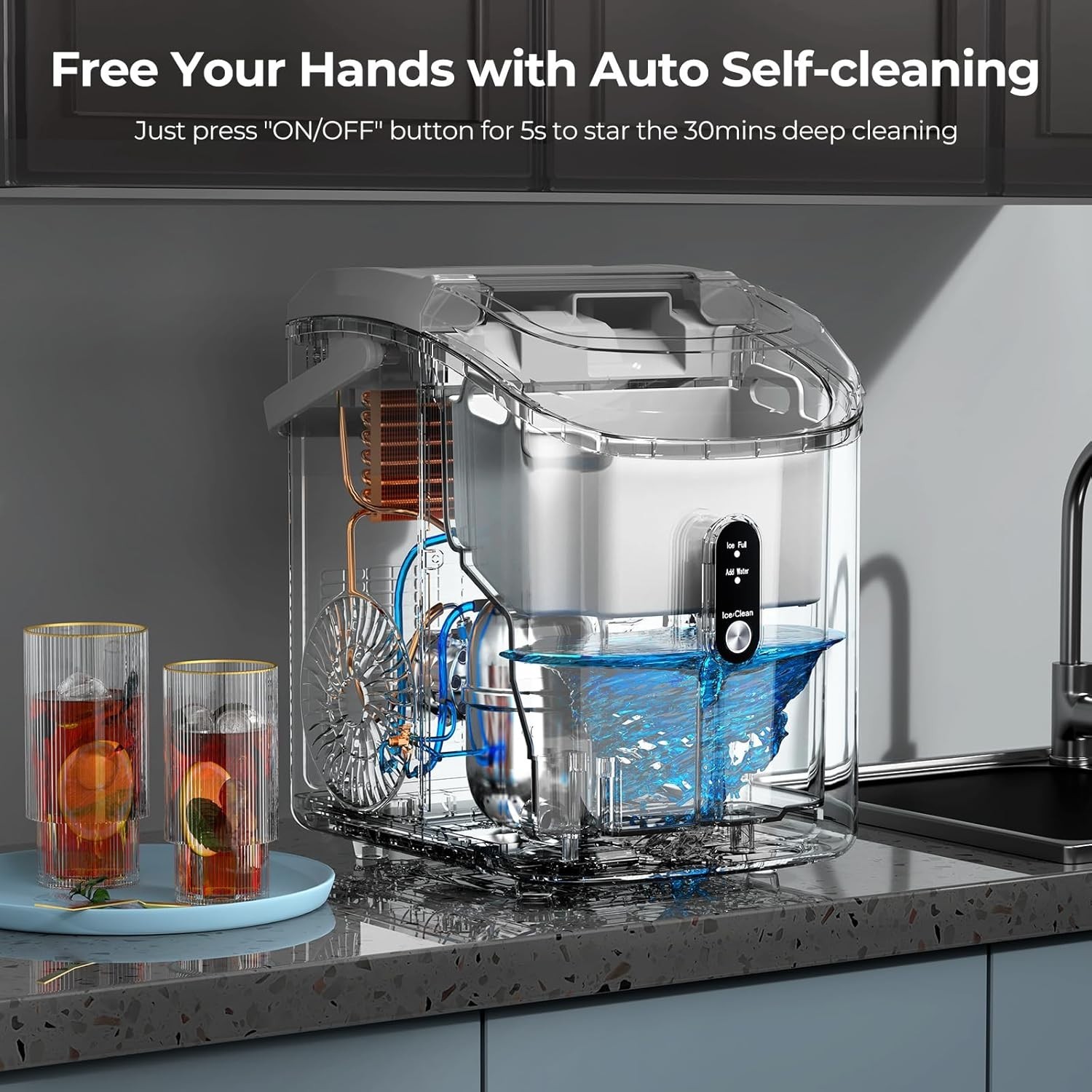 Nugget Ice Maker Countertop, 35.5Lbs/24Hrs Chewable Sonic Ice Machine