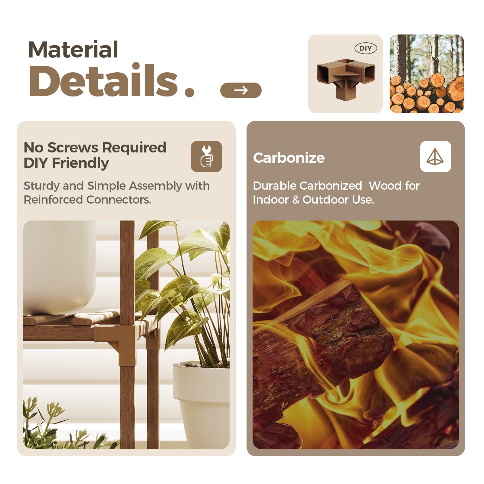 Bamworld Plant Shelf Indoor Hanging Plant Stand Large Flower Holder Wood Stand