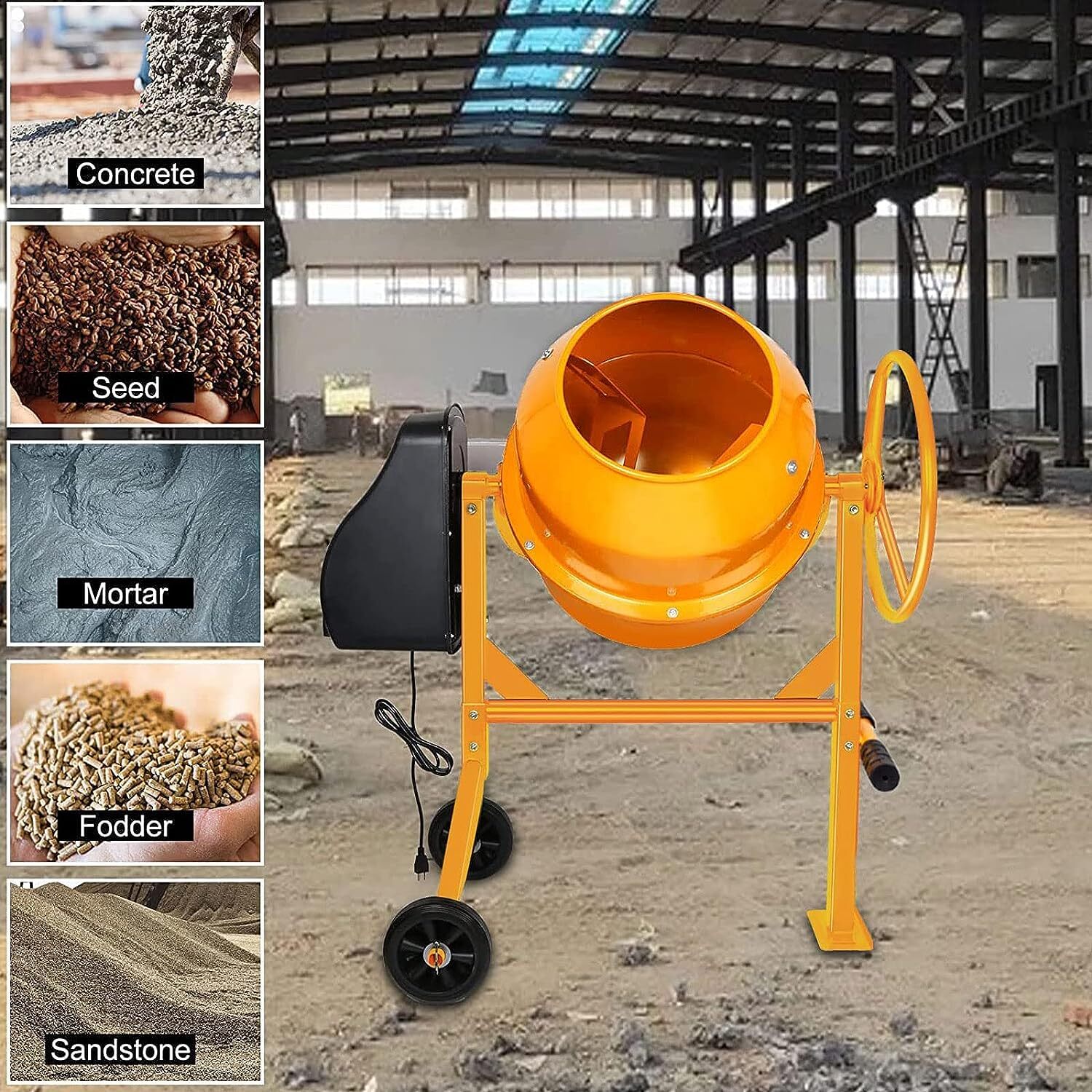 Portable Cement Mixer 3 Cu. Ft Electric Concrete Mixer Machine Mortar Stone Mix