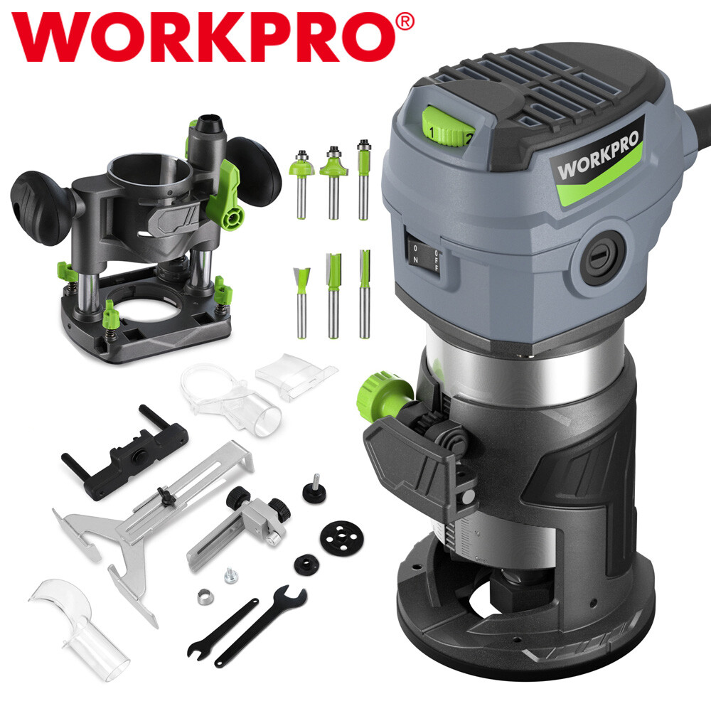 WORKPRO 32000 RPM 6.5 Amp Compact Router Combo Fixed Plunge Base Router 6 Speeds